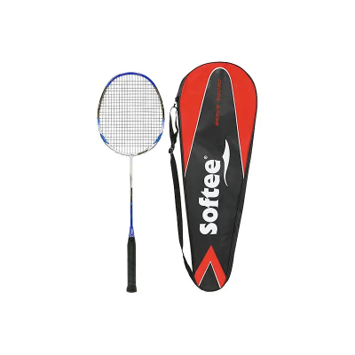 Raquete de Badminton SOFTEE 10K azul e branca, 100% carbono