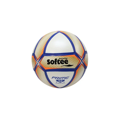 Bola de Futsal híbrida. Branco, azul, laranja e dourado