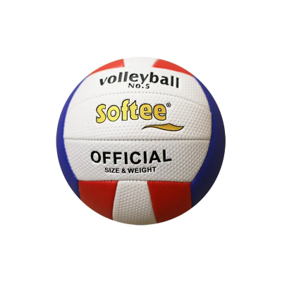 Bola de Voleibol Softee Estrella, tamanho e peso oficiais. Branco, azul e vermelho.